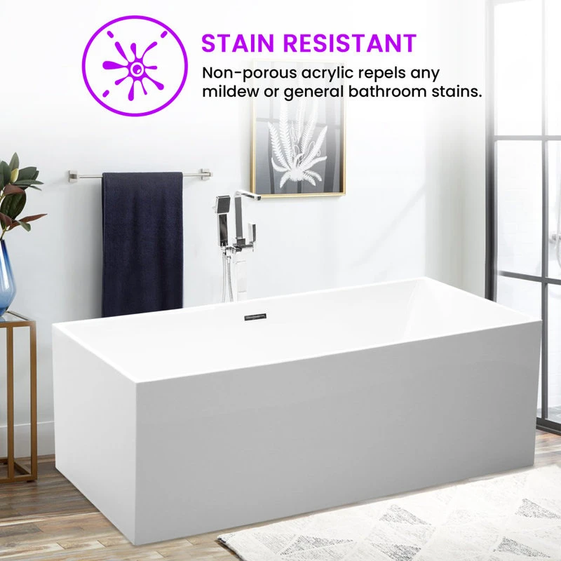 Vanity Art LLC Vanity Art 67" Freestanding Acrylic Bathtub, White/ Polished Chrome - Image 5