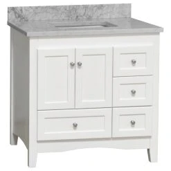 Kitchen Bath Collection Abbey 36" Bathroom Vanity, White, Carrara Marble