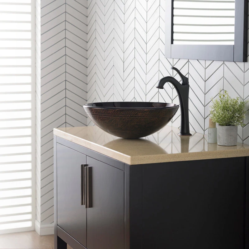 Kraus USA, Inc. Glass Vessel Sink, Bathroom Arlo Faucet, PU Drain, Mounting Ring, Oil Rub Bronze - Image 5