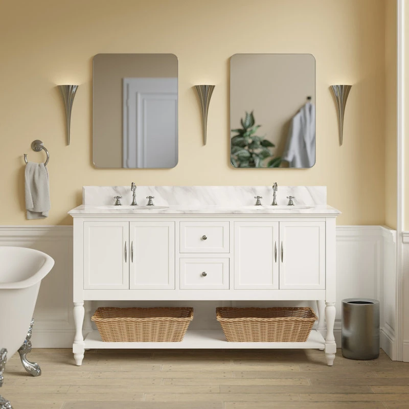 Kitchen Bath Collection Beverly 60" Bath Vanity, White, Carrara Marble, Double Vanity - Image 2