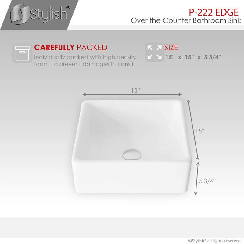 STYLISH 15" White Square Ceramic Vessel Bathroom Sink - Image 7