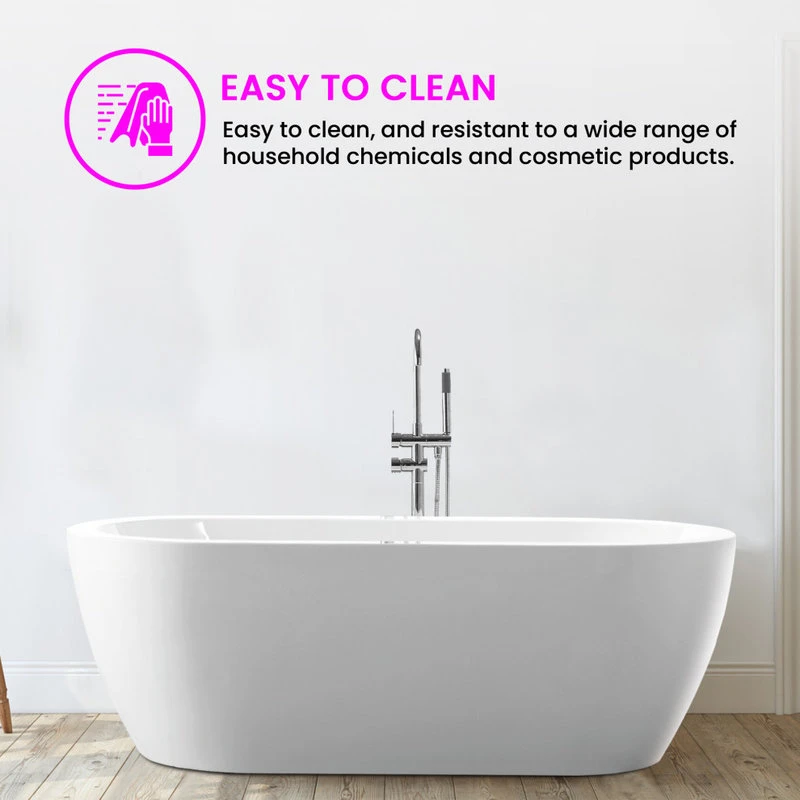 Vanity Art LLC Vanity Art Freestanding Acrylic Bathtub, White, 32"x68" - Image 6