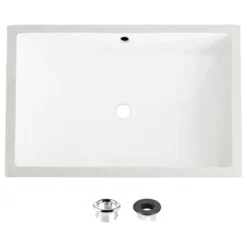 Stylish 24" Rectangular Undermount Ceramic Bathroom Sink With 2 Overflow Finishe