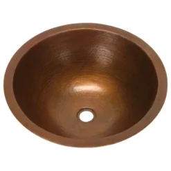 17" Large Round Copper Bathroom Sink By SoLuna, Dark Smoke, Flat Rim