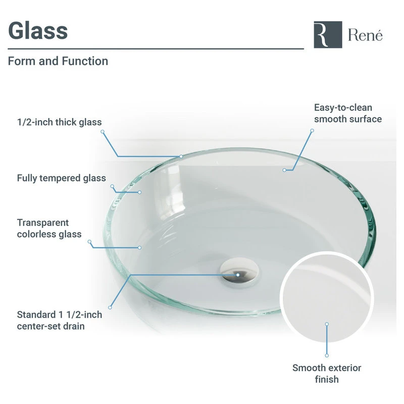 Rene R5-5024-WF 16-1/2" Glass Vessel Bathroom Sink - Clear / Antique Bronze - Image 2
