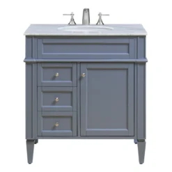 Elegant Furniture & Lighting Park Avenue 32" Single Bathroom Vanity In Gray With Marble Top