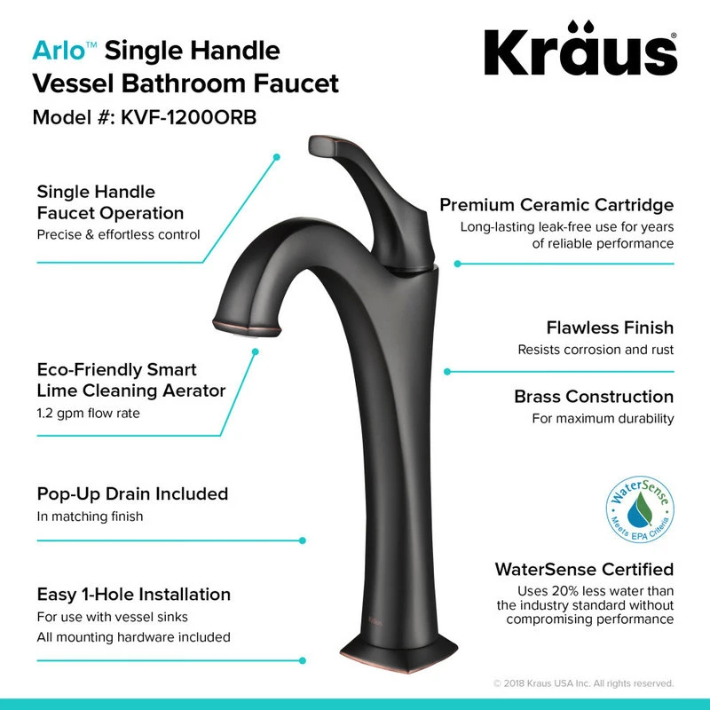 Kraus USA, Inc. Glass Vessel Sink, Bathroom Arlo Faucet, PU Drain, Mounting Ring, Oil Rub Bronze - Image 10