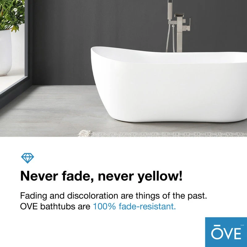 OVE Decors Isaac 58" Seamless White Acrylic Freestanding Slipper Bathtub - Image 6