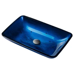 Kraus USA, Inc. Irruption Blue Rectangle Glass Vessel Bathroom Sink