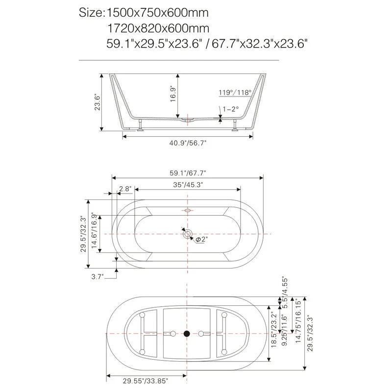 Vanity Art LLC Vanity Art Freestanding Acrylic Bathtub, White, Small - Image 14