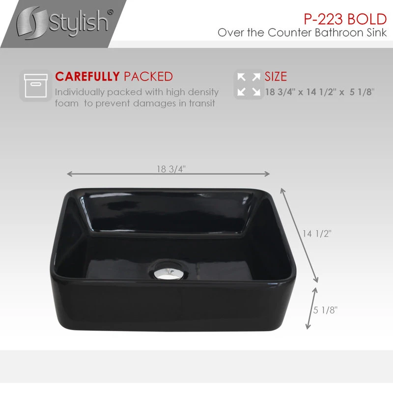 STYLISH 18" White Rectangular Ceramic Vessel Bathroom Sink Black - Image 7