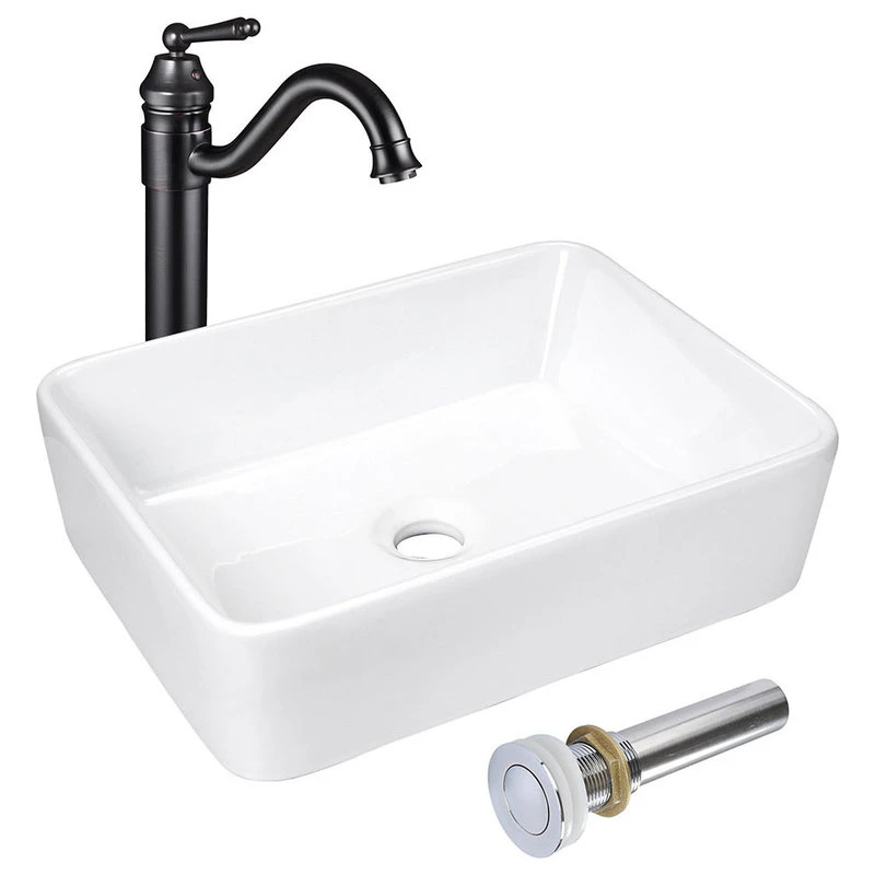 Aquaterior 19"x15"x5" Ceramic Vessel Sink With Single-hole Faucet Bathroom