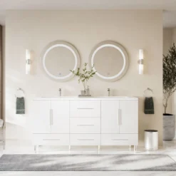 MOD The Mendocino Bathroom Vanity, White, 67", Double Sink, Freestanding