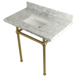 Kingston Brass 36X22 Marble Vanity Top W/Brass Console Legs, Carrara Marble/Brushed Brass