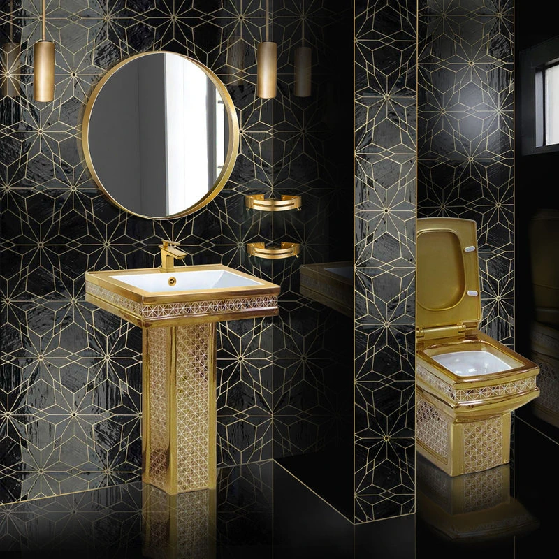 Maison De Philip Decorative Gold Pedestal Sink, Toilet, And Faucet Set - Image 4