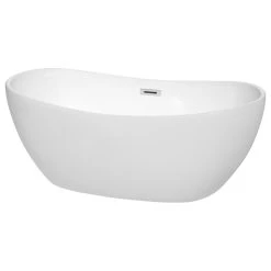 Wyndham Collection Rebecca 60" Freestanding White Bathtub, Polished Chrome Drain And Overflow Trim