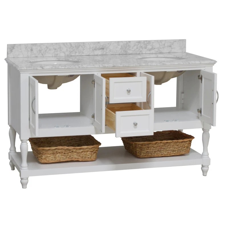 Kitchen Bath Collection Beverly 60" Bath Vanity, White, Carrara Marble, Double Vanity - Image 3