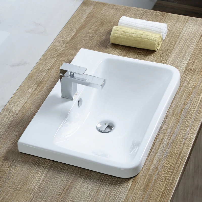 Luxier CS-028 Rectangular 24" Drop-In Ceramic Bathroom Sink, White - Image 6