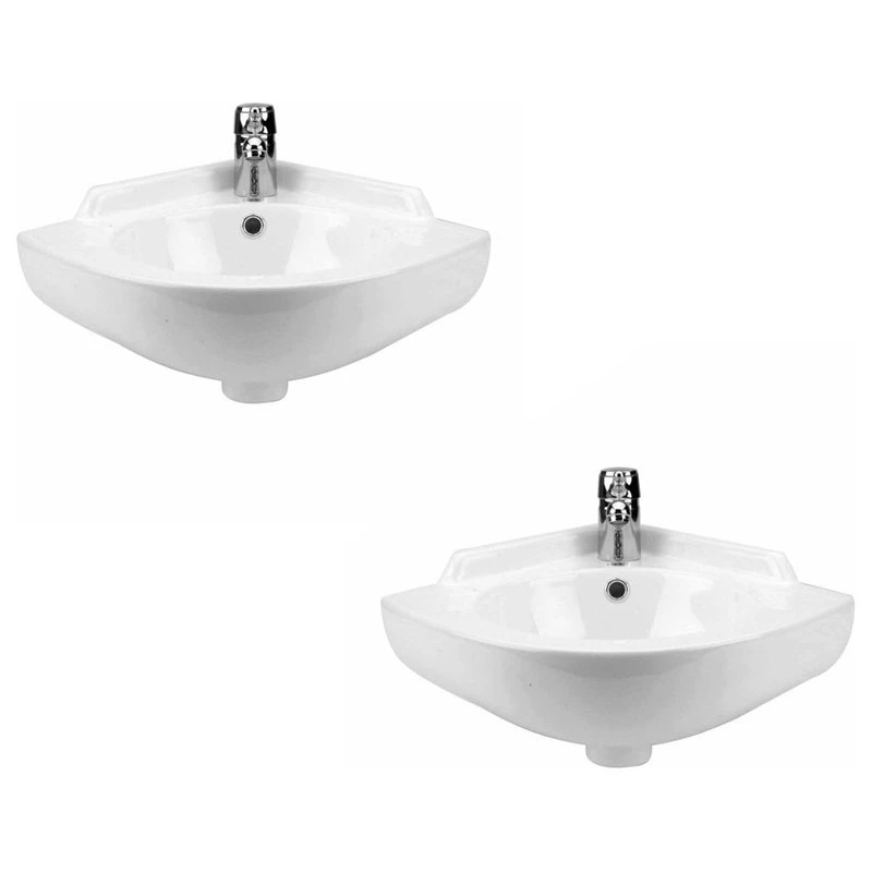 Renovators Supply Manufacturing Small Corner Wall Mount Sink Bathroom White Ceramic Bowl With Overflow Pack Of 2