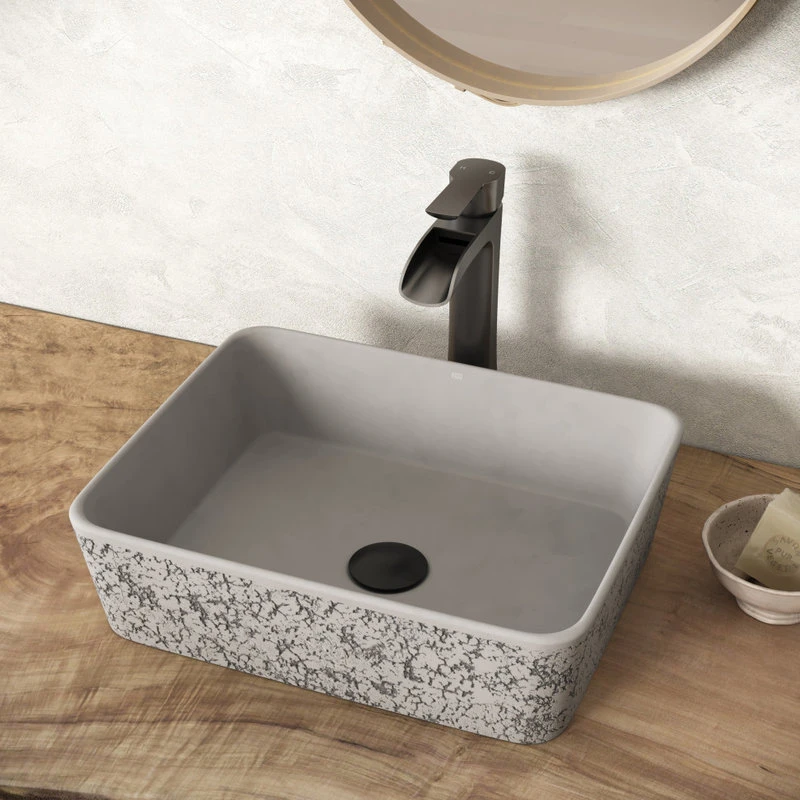 VIGO Vessel Bathroom Sink, 17", Cast Stone, Rectangular - Image 2
