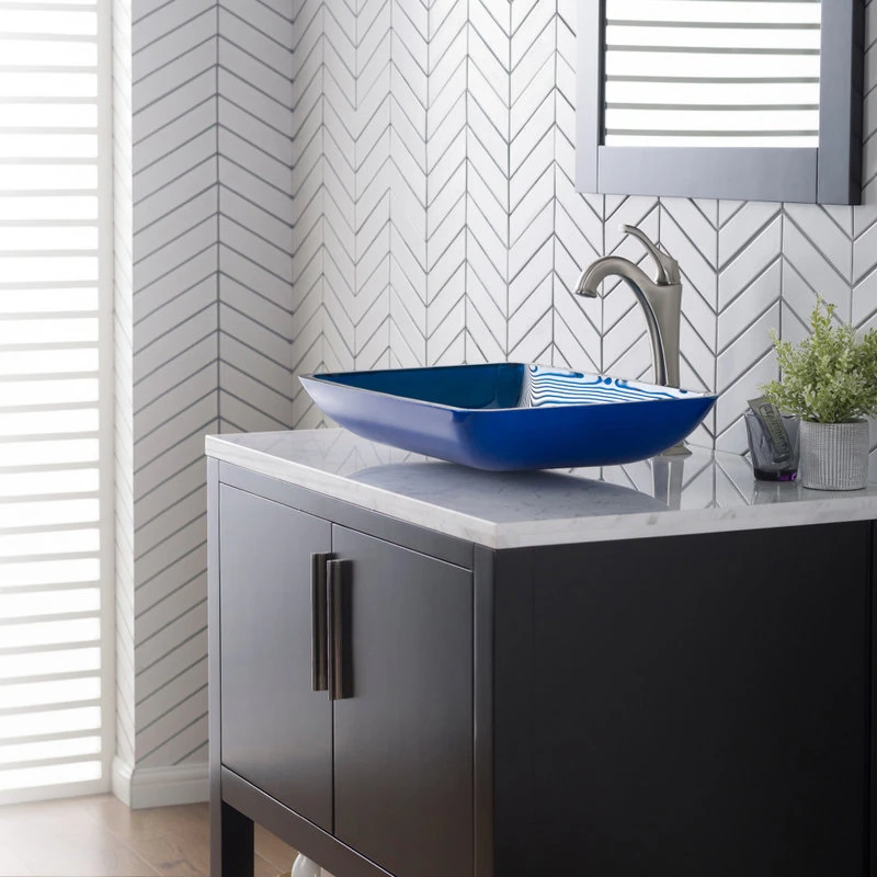 Kraus USA, Inc. Irruption Blue Rectangle Glass Vessel Bathroom Sink - Image 5
