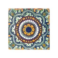 Mexican Decorative Accessories 4"x4" Mexican Ceramic Handmade Tile #C035