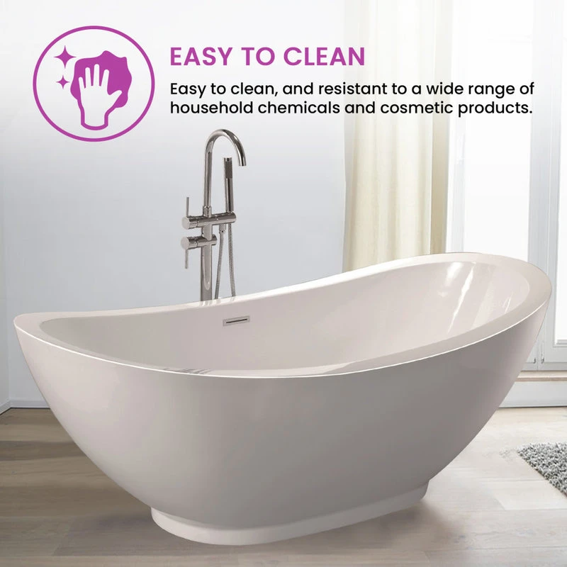 Vanity Art LLC Vanity Art Freestanding Acrylic Bathtub, 33.5"x 69" - Image 6