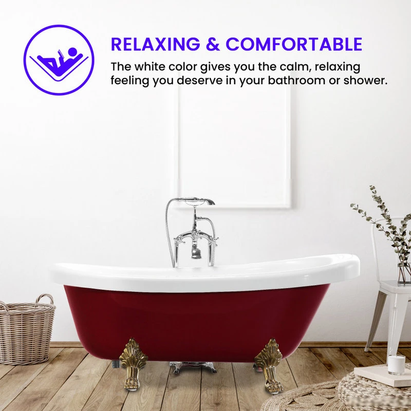 Vanity Art LLC Vanity Art Freestanding Acrylic Bathtub, Red And White, 66.9" X 31.5" - Image 8