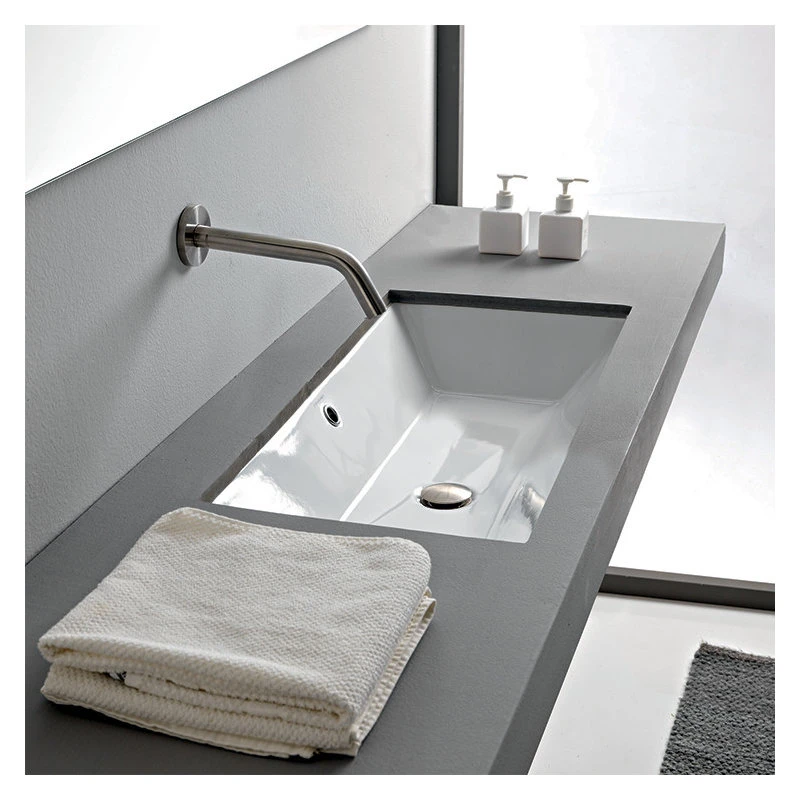 Scarabeo Ceramiche Rectangular Small White Ceramic Undermount Sink, No Hole - Image 2
