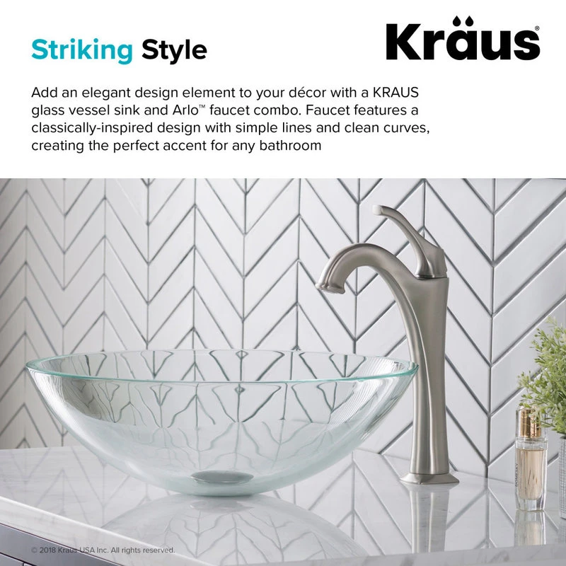 Kraus USA, Inc. Glass Vessel Sink, Arlo Bathroom Faucet, Drain, Ring, Spot Free Stainless Steel - Image 9