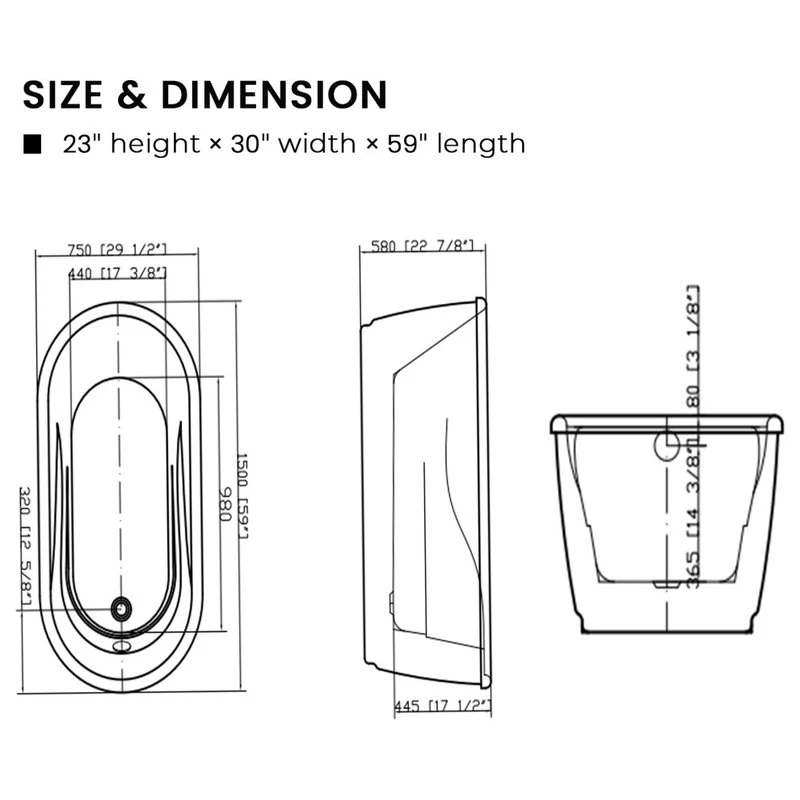 Vanity Art LLC Vanity Art 59" Freestanding Acrylic Soaking Bathtub - Image 7