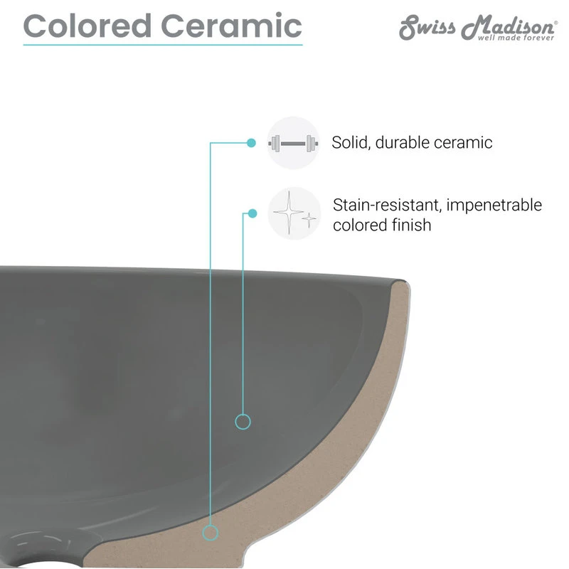 Swiss Madison Classe 16" Color Ceramic Sink In Matte Grey - Image 8