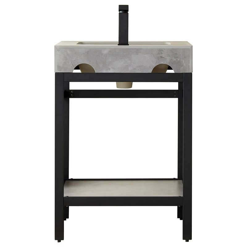 Vinnova Funes 24" Single Console Sink In Matte Black With Gray Sintered Stone Top - Image 8