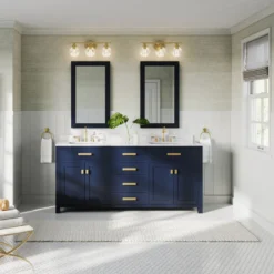 MOD Savoy Bath Vanity, Double Sink, 72", Blue, Freestanding, Faucets And Mirrors