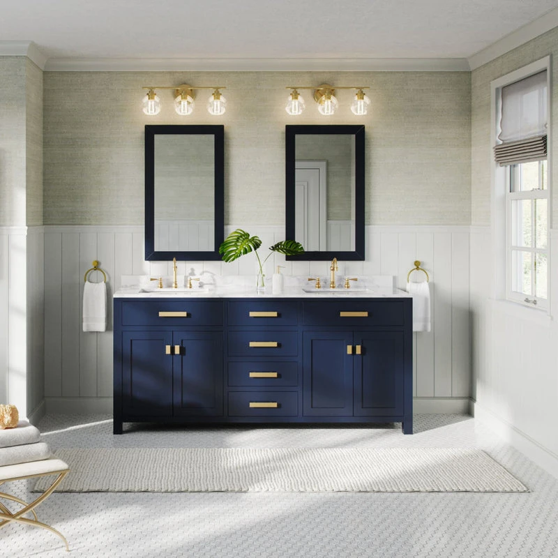 MOD Savoy Bath Vanity, Double Sink, 72", Blue, Freestanding, Faucets And Mirrors