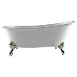 The Tub Connection 61" Slipper Tub, 7" Faucet Hole Drillings, "Chariton", Brushed Nickel Feet