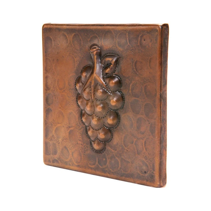 Premier Copper Products T4DBG 4" X 4" Hammered Copper Grape Tile - Image 2