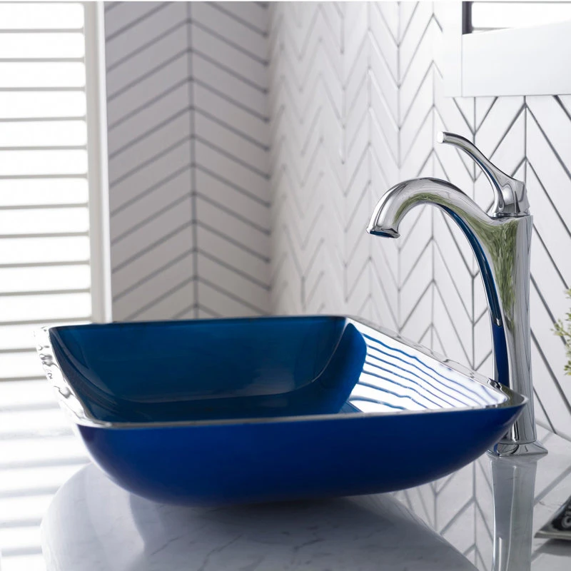 Kraus USA, Inc. Irruption Blue Rectangle Glass Vessel Bathroom Sink - Image 4