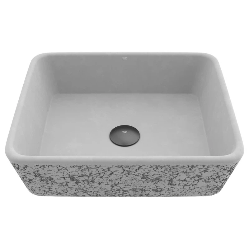 VIGO Vessel Bathroom Sink, 17", Cast Stone, Rectangular