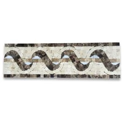 Stone Center Online Marble Mosaic Border Listello Tile Melody Emperador 4x13.4 Polished, 1 Piece