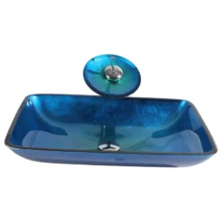 Arsumo Glass Rectangular Vessel Bathroom Sink With Faucet