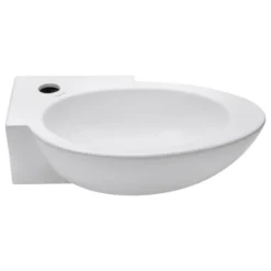 Elite Sinks Elanti Collection Left-Facing Porcelain Wall-Mounted Oval Corner Sink, Right-Fac
