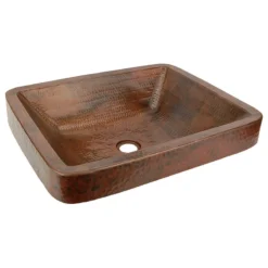 Premier Copper Products 19" Rectangle Skirted Vessel Hammered Copper Sink, Oil Rubbed Bronze