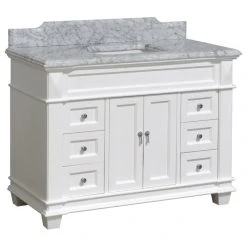 Kitchen Bath Collection Elizabeth 48" Bathroom Vanity, White, Carrara Marble