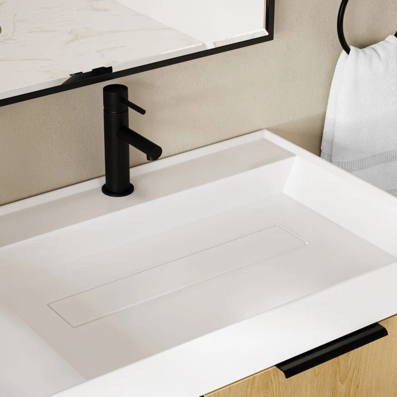 MOD The Nuvo Bathroom Vanity, Double Sink, 55", Black Glass And Maple, Wall Mounted - Image 4