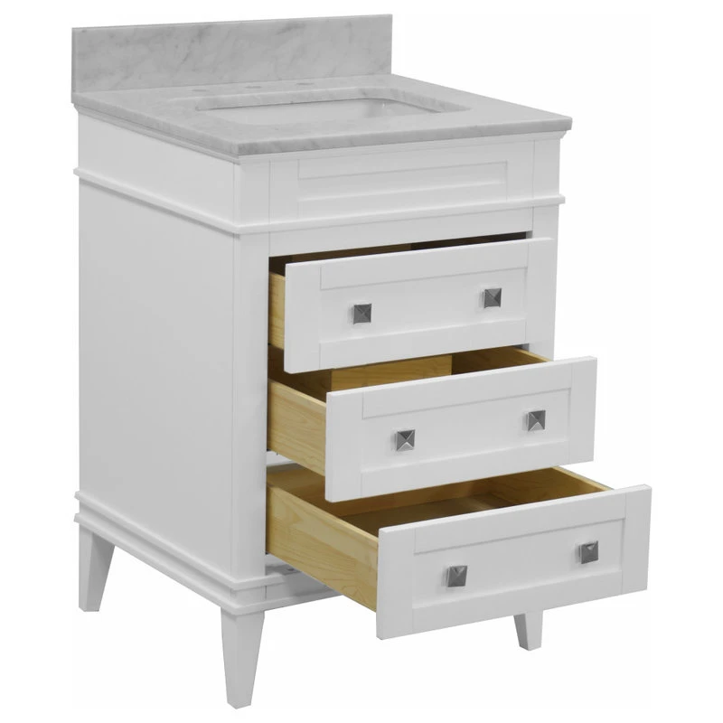 Kitchen Bath Collection Eleanor 24" Single Bathroom Vanity In White With Carrara Marble Top - Image 3