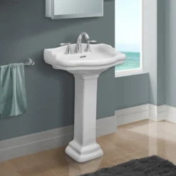 Fine Fixtures Roosevelt Pedestal Sink Only, White, 4" Faucet, 18"