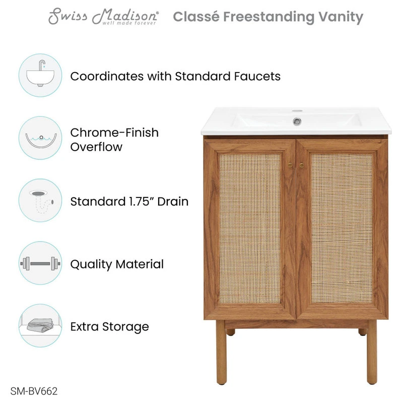 Swiss Madison Classe Bathroom Vanity, Oak, 24" - Image 8