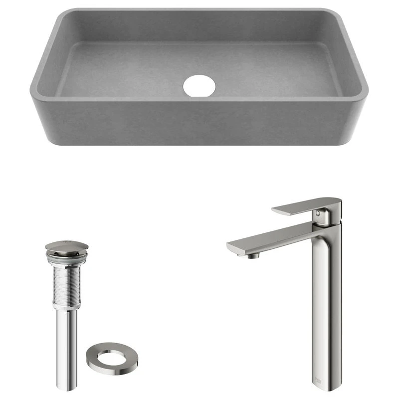 VIGO Concreto Stone Rectangular Vessel Bathroom Sink - Image 7