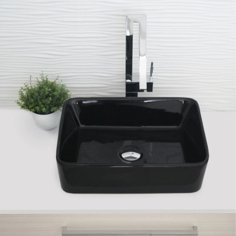 STYLISH 18" White Rectangular Ceramic Vessel Bathroom Sink Black - Image 10